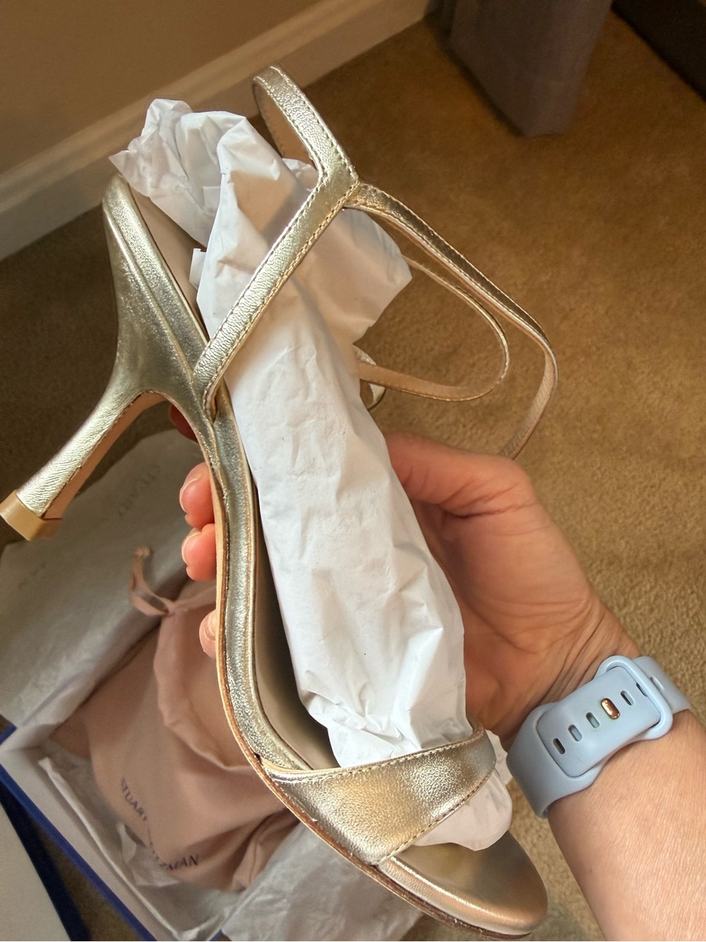Stuart Weitzman Gold Strappy Heeled Sandals